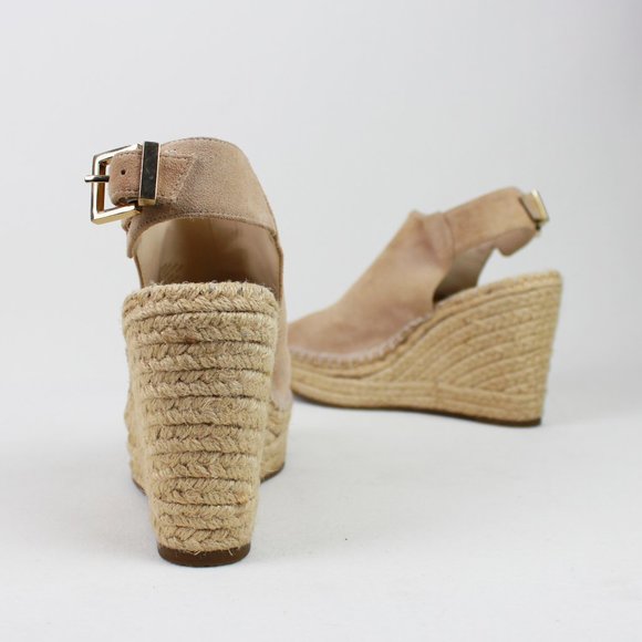 Kenneth Cole NY Odette Sandy Beige Suede Espradille Plaform Wedge Sandals - Picture 4 of 16